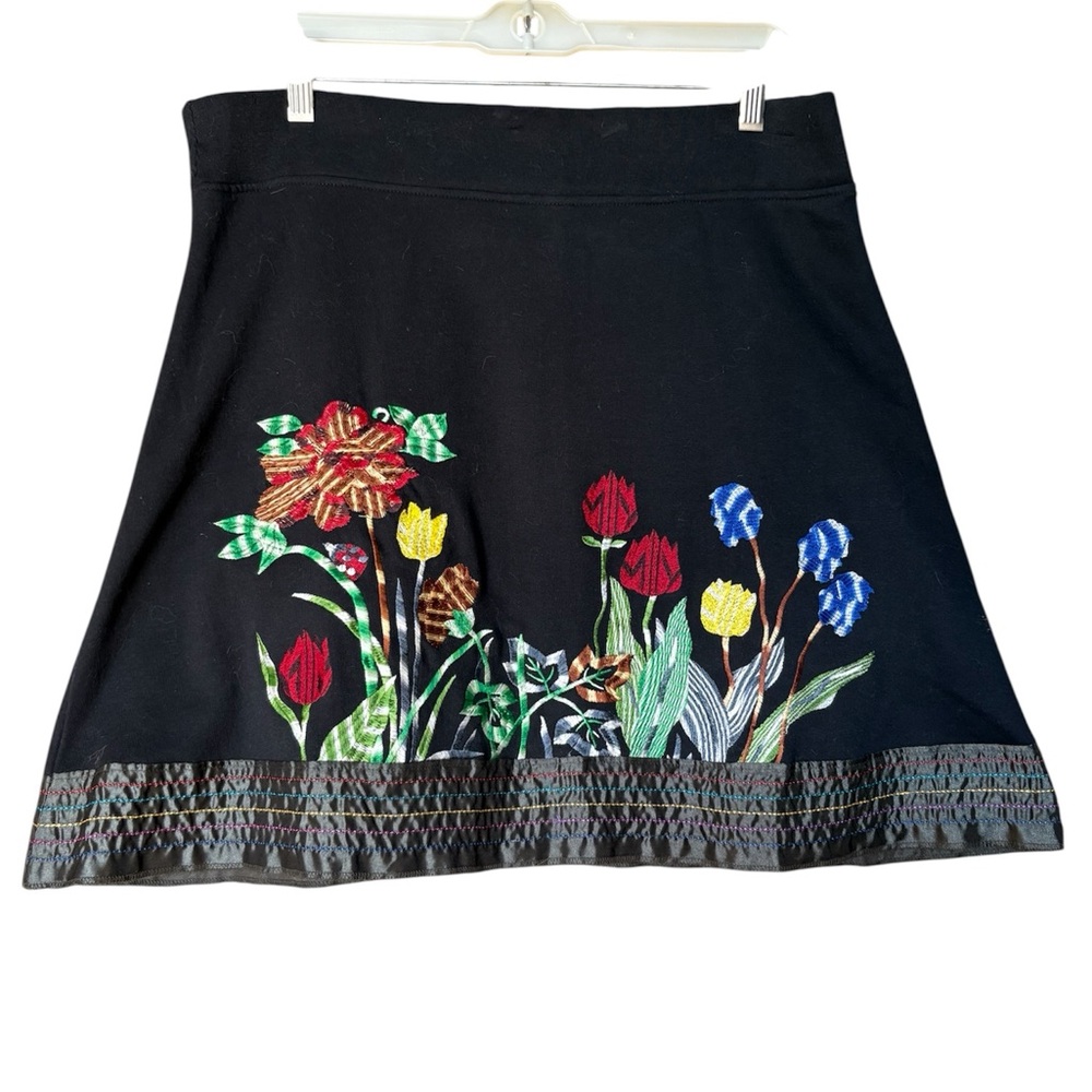Desigual Black Skirt with Colorful Floral Embroidery